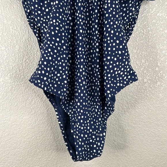 Kona Sol Navy & White Polka Dost Ruffle One Piece Summer Swimsuit Size 14 - Picture 5 of 8